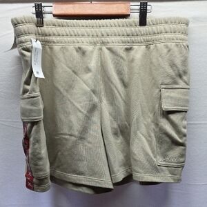 DKNY Olive Green Terry Cargo Shorts with Patch Pockets